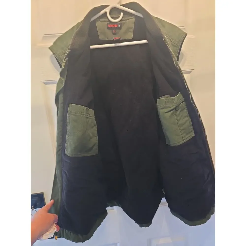 Wolverine Vest Mens Sz XXL Green Duck Canvas Quilted Lining Full Zip Workwear